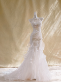 Rustic Wedding Dress Mermaid High Neck White Lace Tulle Long Wedding Dresses Bridal Gowns HZ1214