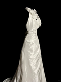 Vintage Wedding Dress A line Halter White Satin Long Wedding Dresses Bridal Gowns HZ1214