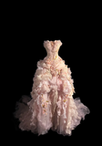 Modest Ball Gown Strapless Pink Chiffon Floral Long Prom Dress Party Dress Graduation Dresses Sweet 16 Dress HZ1214