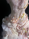 Modest Ball Gown Strapless Pink Chiffon Floral Long Prom Dress Party Dress Graduation Dresses Sweet 16 Dress HZ1214
