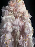 Modest Ball Gown Strapless Pink Chiffon Floral Long Prom Dress Party Dress Graduation Dresses Sweet 16 Dress HZ1214