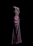 Vintage Mermaid Grape Taffeta Long Prom Dress Party Dress Graduation Dresses HZ1214