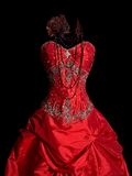 Vintage Ball Gown Sweetheart Red Ruffles Beaded Long Prom Dress Party Dress Graduation Dresses Sweet 16 Dress HZ1214