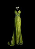 Vintage Mermaid Spaghetti Straps Green Backless Sequin Long Prom Dress Party Dress Graduation Dresses HZ1214