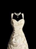 Vintage Wedding Dress Ball Gown Sweetheart Ivory Taffeta Long Wedding Dresses Retro 1970s Bridal Gowns HZ1214