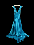 Vintage A line Straps Blue Satin Prom Dress Party Dress Graduation Dresses HZ1214