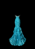 Retro Mermaid Strapless Blue Taffeta Beaded 20th Birthday Dress Long Prom Dress Birthday Outfits For Women HZ1214
