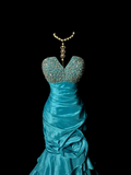 Retro Mermaid Strapless Blue Taffeta Beaded 20th Birthday Dress Long Prom Dress Birthday Outfits For Women HZ1214