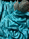 Retro Mermaid Strapless Blue Taffeta Beaded 20th Birthday Dress Long Prom Dress Birthday Outfits For Women HZ1214