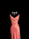 Vintage Mermaid Spaghetti Straps Pink Satin Long Prom Dress Party Dress Graduation Dresses HZ1214
