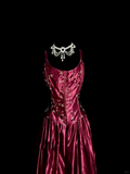 Vintage A line Straps Burgundy Satin Long Prom Dress Party Dress Graduation Dresses HZ1214
