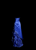 Vintage Ball Gown Strapless Royal Blue Satin Beaded Long Prom Dress Party Dress Graduation Dresses HZ1214