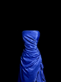 Vintage Ball Gown Strapless Royal Blue Satin Beaded Long Prom Dress Party Dress Graduation Dresses HZ1214