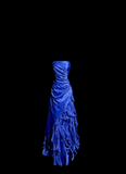Vintage Ball Gown Strapless Royal Blue Satin Beaded Long Prom Dress Party Dress Graduation Dresses HZ1214