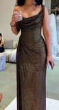 Gorgeous Mermaid One Shoulder Black Sequin Party Prom Dresses Formal Summer Wedding Guest Dresses Wedding Guest Outfits HZ1214