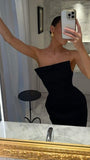 Simple Sheath Strapless Black Prom Dresses Formal Summer Wedding Guest Dresses Wedding Guest Outfits HZ1214