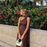 Simple A line One Shoulder Brown Prom Dresses Formal Summer Wedding Guest Dresses Wedding Guest Outfits HZ1214