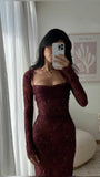Simple Sheath Spaghetti Straps Burgundy Lace Prom Dresses Formal Summer Wedding Guest Dresses Wedding Guest Outfits HZ1214
