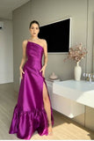 Classy A line One Shoulder Satin Prom Dresses Formal Summer Wedding Guest Dresses Wedding Guest Outfit HZ1214