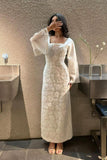 Classy Sheath Square Neck Long Prom Dresses Formal Summer Wedding Guest Dresses Wedding Guest Outfit HZ1214