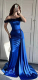 Sexy Mermaid Off The Shoulder Royal Blue Satin Prom Dresses Formal Summer Wedding Guest Dresses Wedding Guest Outfits HZ1214