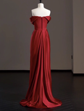 Elegant Sheath Off The Shoulder Red Satin Prom Dresses Formal Summer Wedding Guest Dresses Wedding Guest Outfits HZ1214