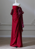 Elegant Mermaid Strapless Burgundy Satin Prom Dresses Formal Summer Wedding Guest Dresses Wedding Guest Outfits HZ1214