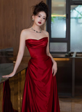 Elegant Sheath Sweetheart Burgundy Satin Prom Dresses Formal Summer Wedding Guest Dresses Wedding Guest Outfits HZ1214