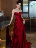 Elegant Sheath Sweetheart Burgundy Satin Prom Dresses Formal Summer Wedding Guest Dresses Wedding Guest Outfits HZ1214