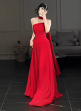 Gorgeous Sheath Strapless Red Chiffon Slit Prom Dresses Formal Summer Wedding Guest Dresses Wedding Guest Outfits HZ1214