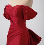 Elegant Mermaid Off The Shoulder Red Satin Prom Dresses Formal Summer Wedding Guest Dresses Wedding Guest Outfits HZ1214