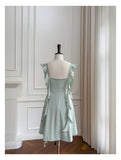 Sexy A line Square Mint Green Satin Short Homecoming Dress Summer Hoco Dresses Cocktail Dress Birthday Outfits HZ1214