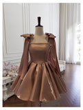 Sexy A line Spaghetti Straps Satin Brown Short Homecoming Dress Summer Hoco Dresses Cocktail Dress Birthday Outfits HZ1214