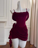 Sexy Sheath Spaghetti Straps Burgundy Short Homecoming Dresses Summer Hoco Dresses Cocktail Dress Birthday Outfits HZ1214