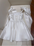 Sexy A line Spaghetti Straps Satin Corset Short Homecoming Dress Summer Hoco Dresses Cocktail Dress Birthday Outfits HZ1214