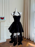 Sexy A line Halter Black Velvet Short Homecoming Dresses Summer Hoco Dresses Cocktail Dress Birthday Outfits HZ1214