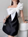 Sexy A line Strapless Black Satin Short Homecoming Dresses Summer Hoco Dresses Cocktail Dress Birthday Outfits HZ1214