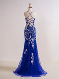 Mermaid V Neck Long Prom Dress with Appliques Beading HZ1108