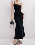 Red mermaid spaghetti strap long dress HZ1108
