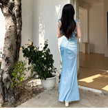 Blue Mermaid Spaghetti Strap Simple Long Prom Dress HZ1108