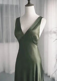 Charming A-Line Dark Green SatinV-Neckline Low Back Prom Dress, Dark Green Formal Dress HZ1108