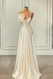 Fabulous A-line One Shoulder White Satin Evening Prom Dress with Ruffles HZ1108