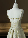 Sweet Spaghetti Strap A-Line Colorful Satin Beaded Sequins Long Prom Dress HZ1108