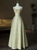 Sweet Spaghetti Strap A-Line Colorful Satin Beaded Sequins Long Prom Dress HZ1108