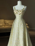 Sweet Spaghetti Strap A-Line Colorful Satin Beaded Sequins Long Prom Dress HZ1108