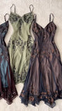 Vintage-Inspired Prom Dresses Under $180??Gothic Spaghetti Straps Blue Satin Chiffon Sheath Evening Dress with Beading HZ1108