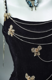 Black Mermaid Spaghetti Straps Velvet Beaded Long Prom Dresses , Elegant Evening Dress HZ1108