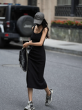 White/Black Sleeveless Square Neck Suspender Dress HZ1108