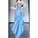 ??Elegant Satin Prom Dress for Quinceanera&Party-Fairytale A-line Straps Evening Gown for Birthday HZ1108