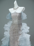 Mermaid Off-the-shoulder Tulle Sequin Long Ball Gown, Elegant Rhinestone Evening Gown HZ1108